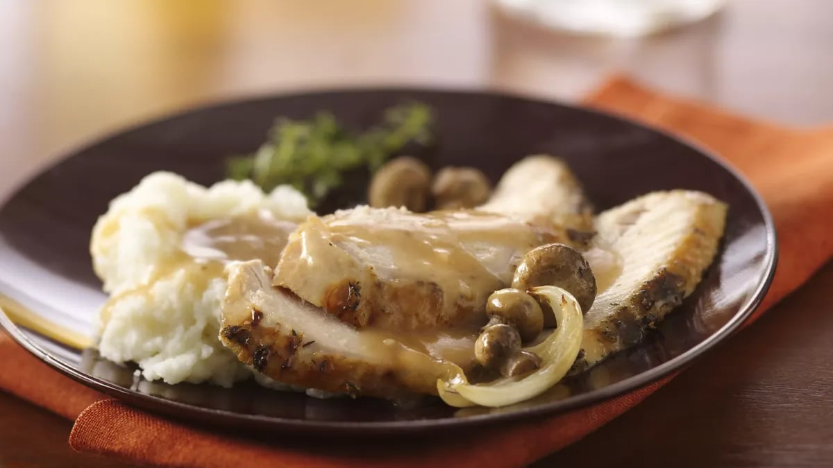 Dijon and Herb Turkey Breast with Mushroom Gravy