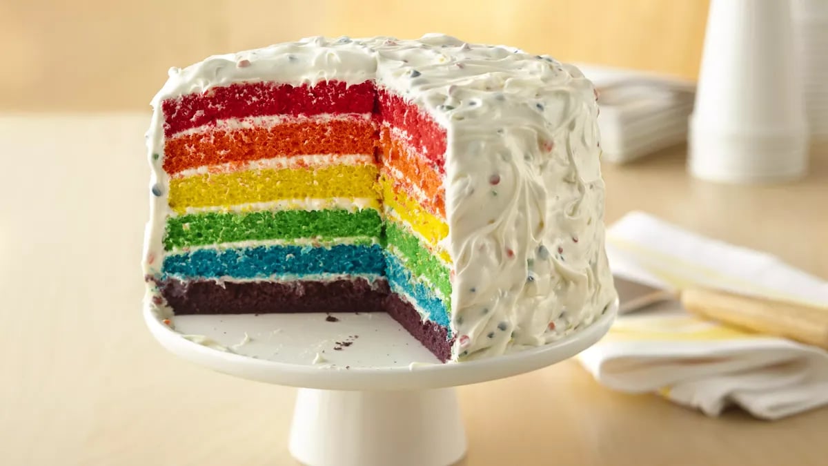 Rainbow Layer Cake with Rainbow Chip Frosting