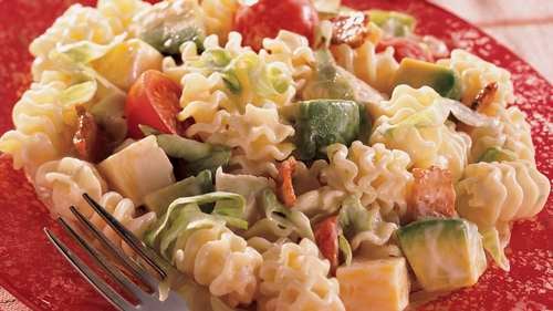 Pasta with Russian Salad and Turkey Breast