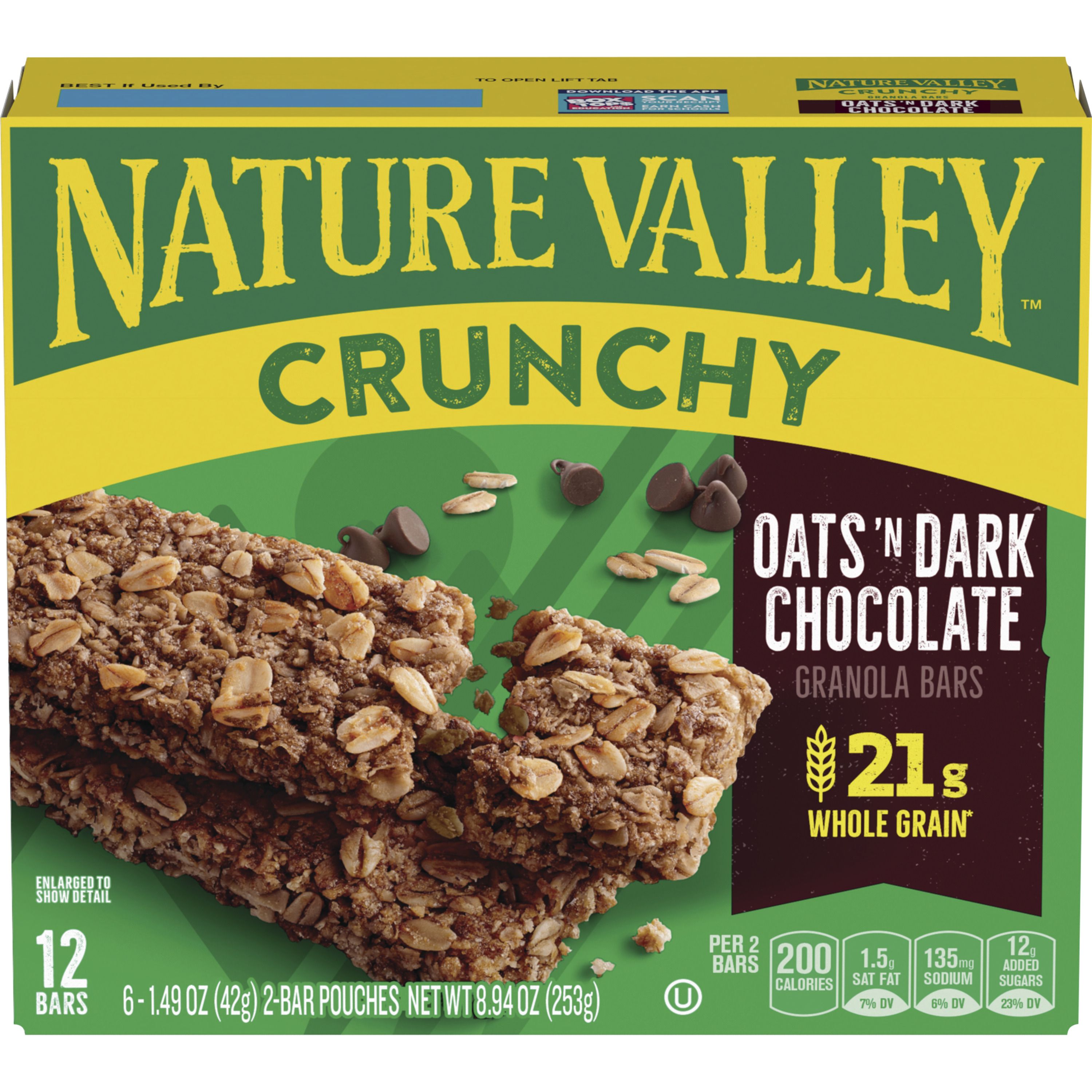Front - 3D Nature Valley(TM) Crunchy Granola Bars Oats 'n Dark Chocolate (6 ct) 1.49 oz