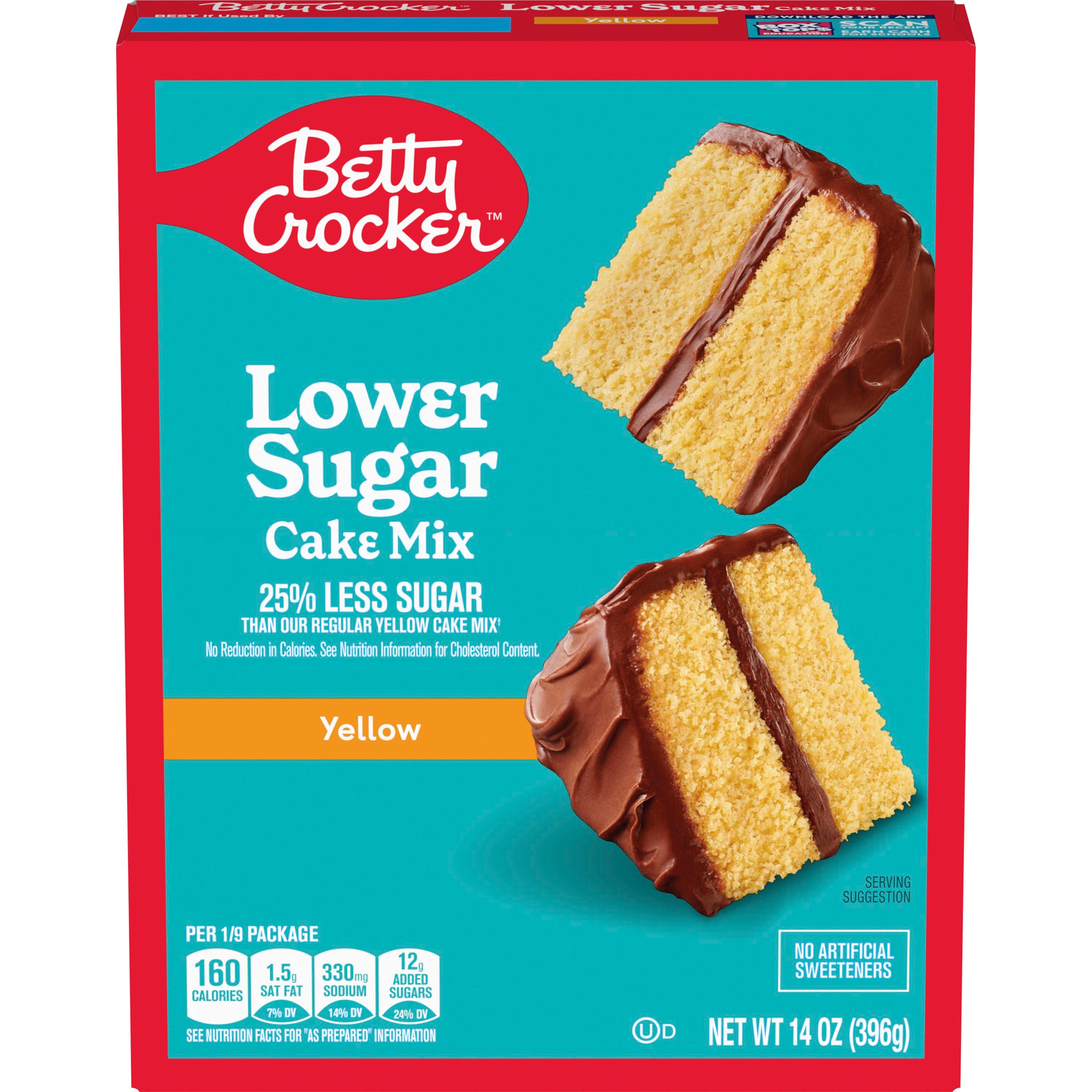 Betty Crocker Lower Sugar Yellow Cake Mix, No Artificial Sweeteners, 14 oz - Front